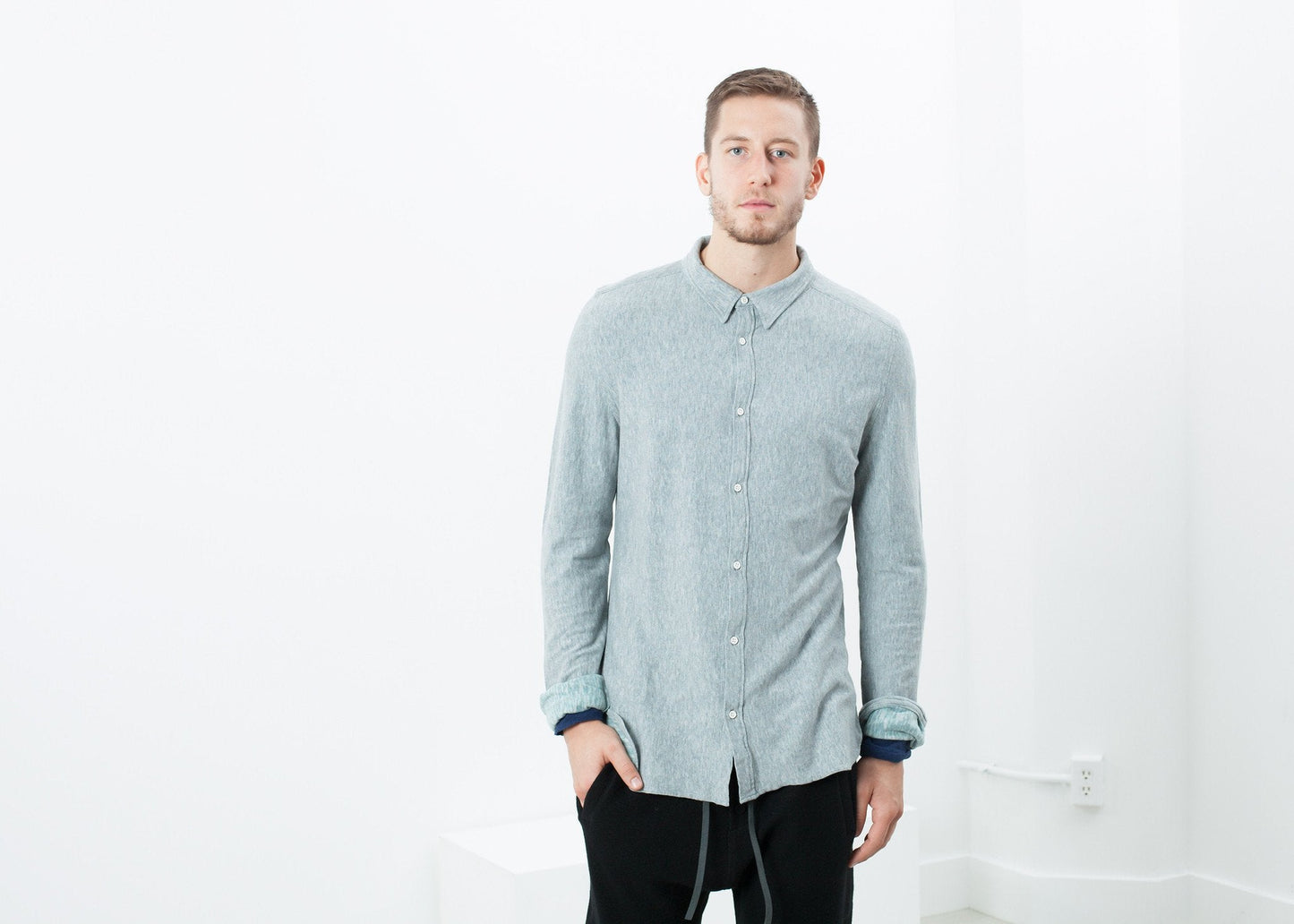 Kasuri Jersey Button-Up in Blaugrau