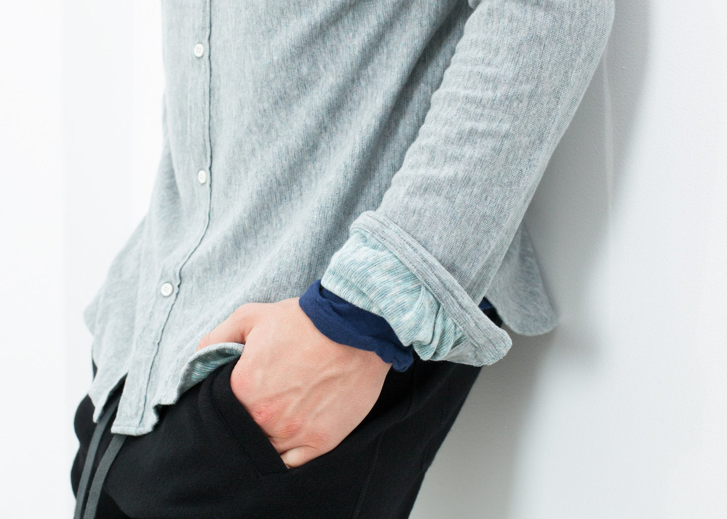 Kasuri Jersey Button-Up in Blaugrau
