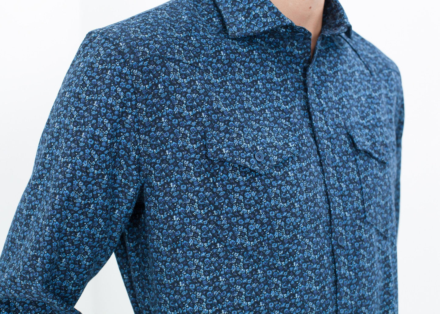 Western Arkansas Button-Up in Blau mit Blumenmuster