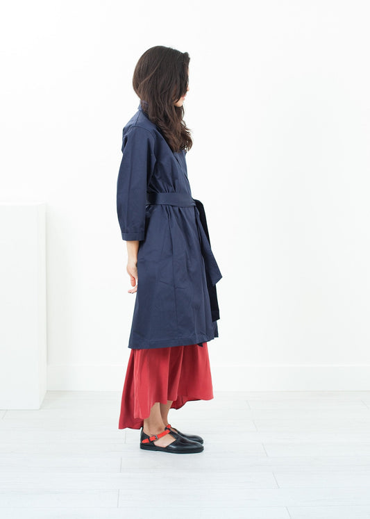 Trench in rasatello in blu marino 