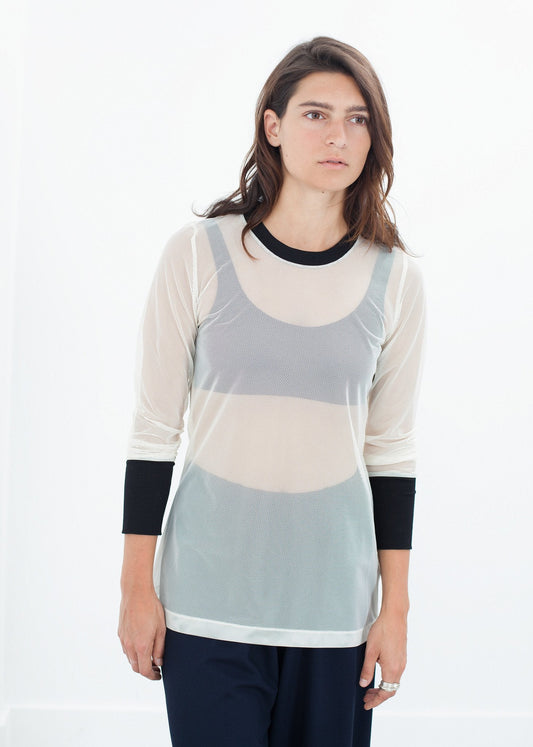 T-shirt en maille à revers en crème/noir
