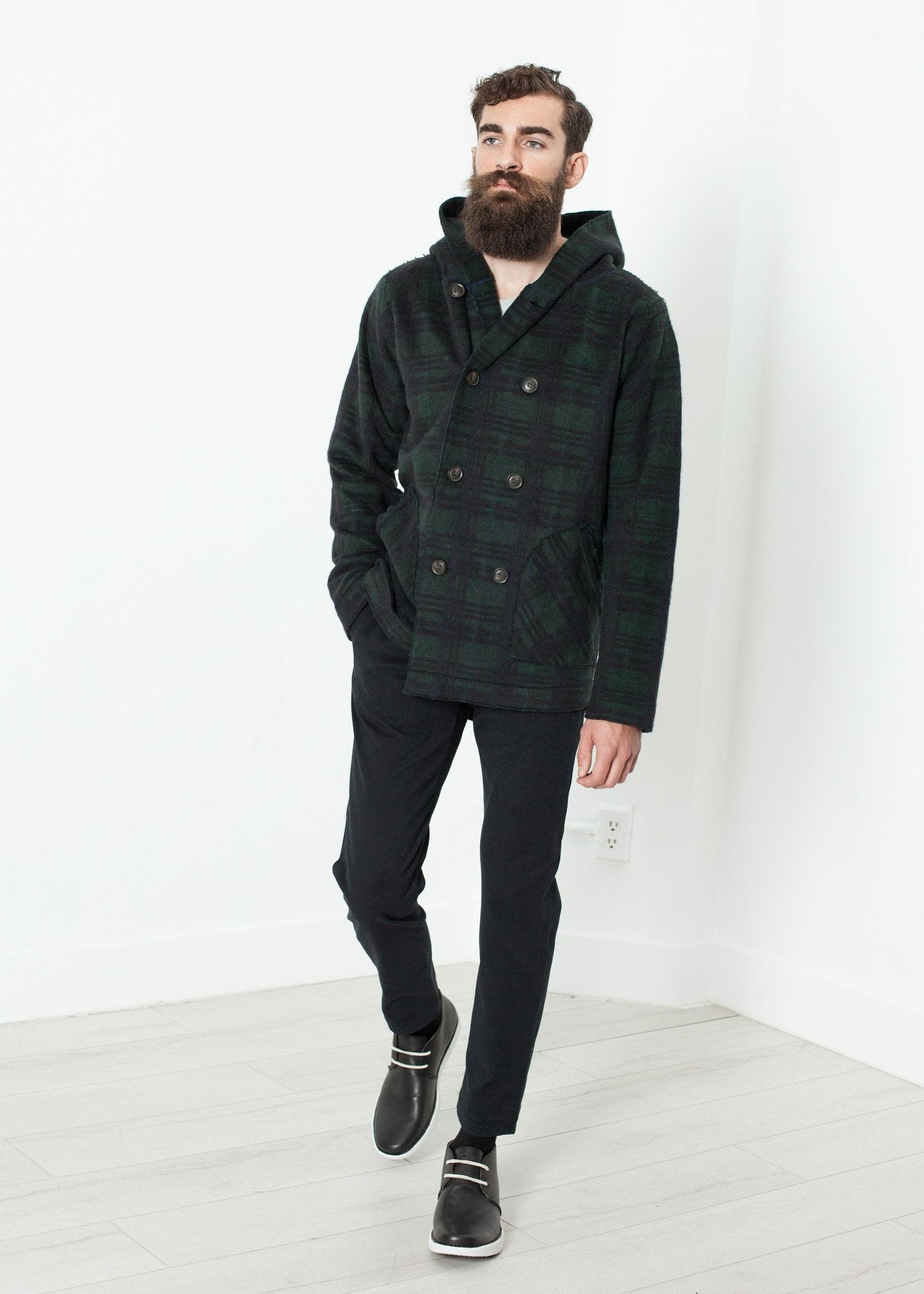 Zweireihiger Hoodie in Forest Plaid