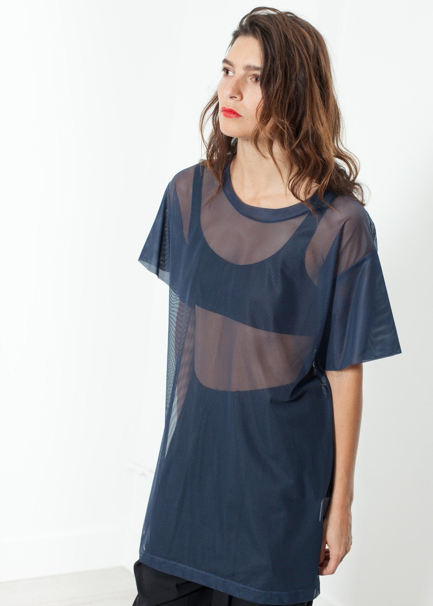 Mesh-Überkleid in Marineblau