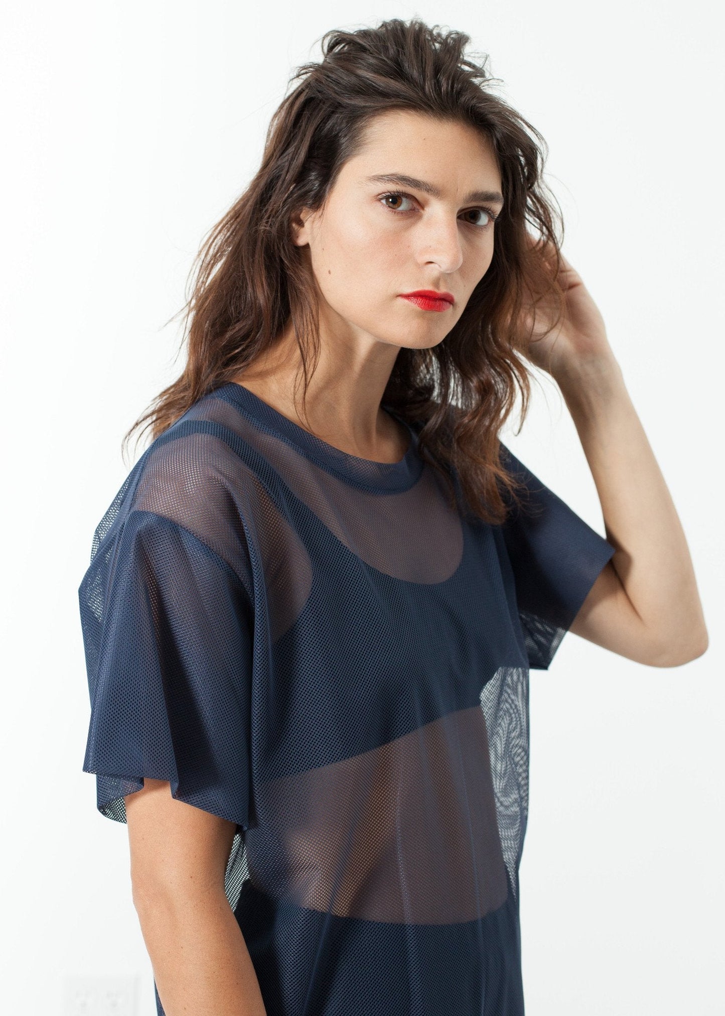 Mesh-Überkleid in Marineblau