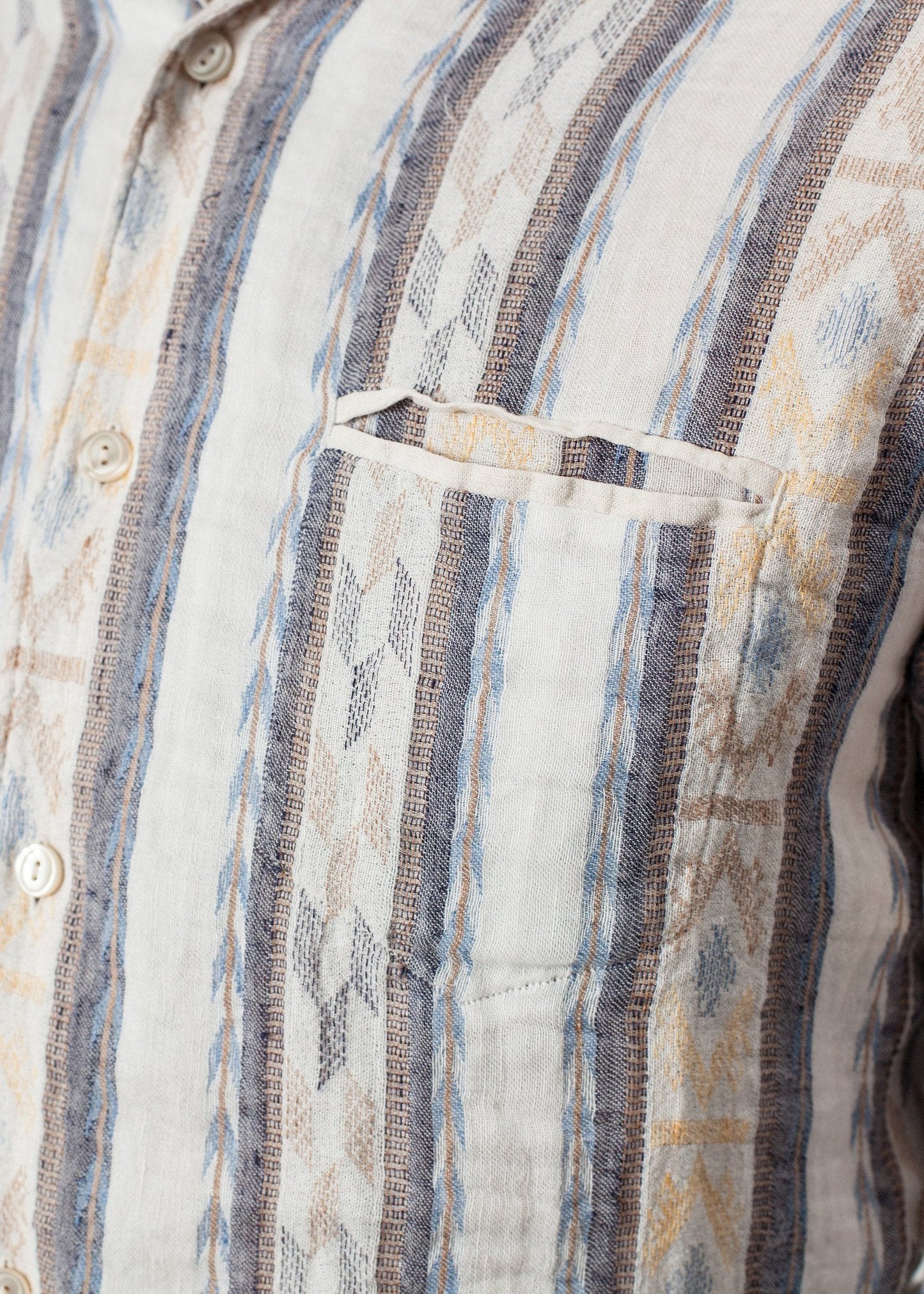 Camisa Western de Lino en Beige/Azul