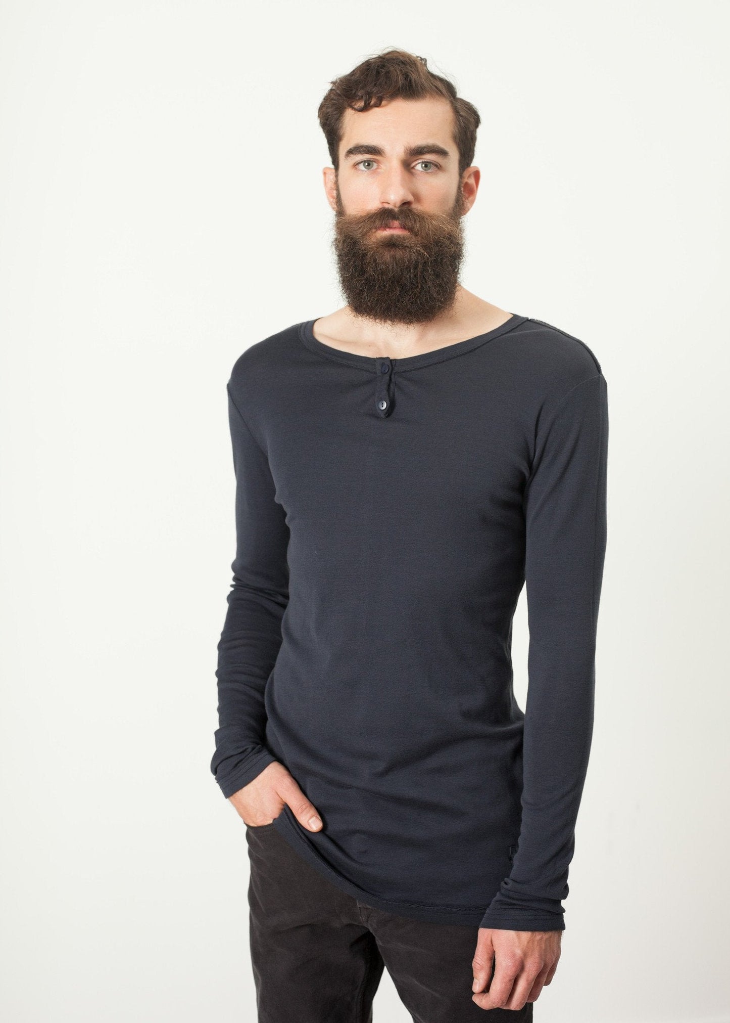 Henley en coton bleu gris