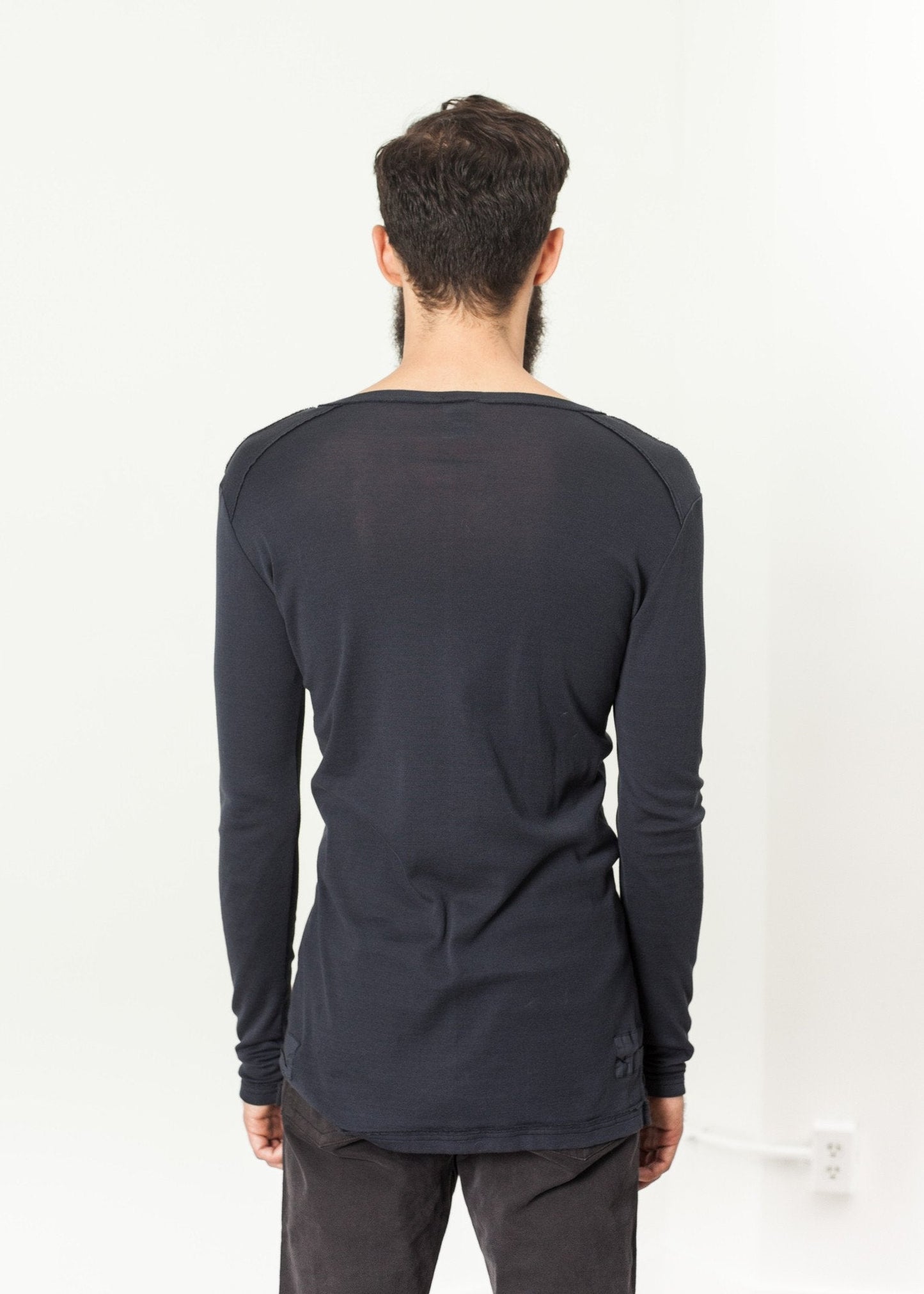 Henley en coton bleu gris
