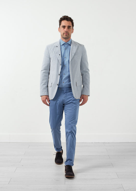 Seersucker-Blazer mit fünf Knöpfen