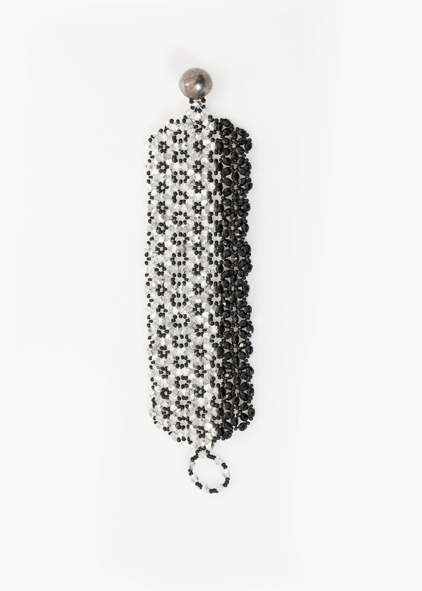Manchette à perles en treillis en argent/noir