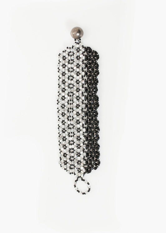 Manchette à perles en treillis en argent/noir